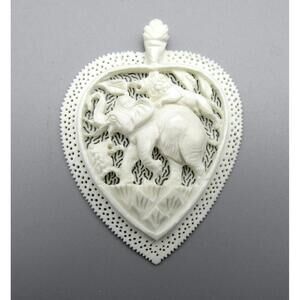 Intricately Carved Elephant Pendant Charm with Lion and Bird